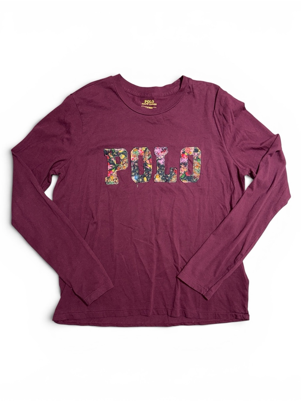 Polo Ralph Lauren Large Floral Appliqué Long Sleeve Tee - Burgundy